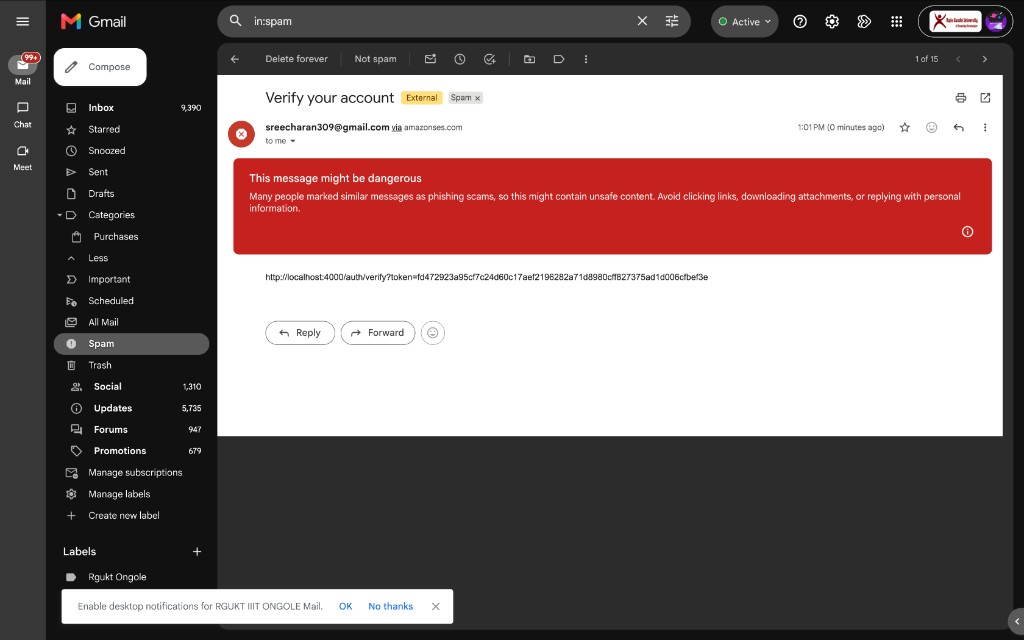 Verify email in Spam